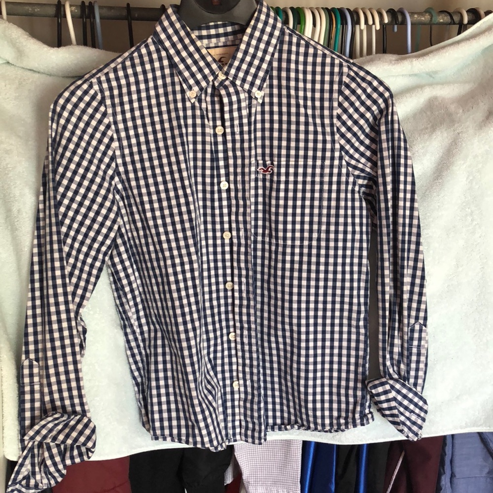 Hollister button up blue white